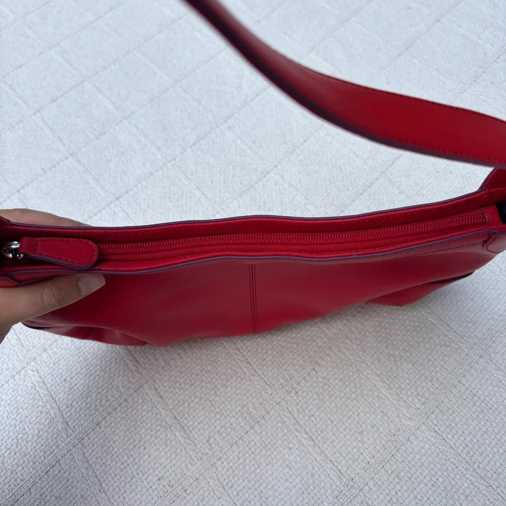 Baekgaard Y2K Rich Cherry Red Genuine Leather Slouchy Hobo Shoulder Bag